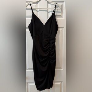 Emerald Sundae Black Ruched Midi Sheath Dress